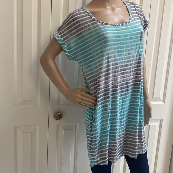 Blue Curl Beachwear Womens Large Cover up Long Shirt. stripes. Ombré. Pockets. - Picture 2 of 12